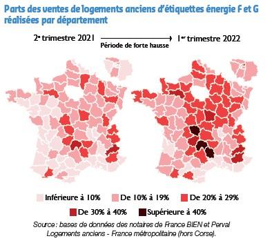PArts des ventes de logements anciens d etiquettes energie F et G par departement 10_2023