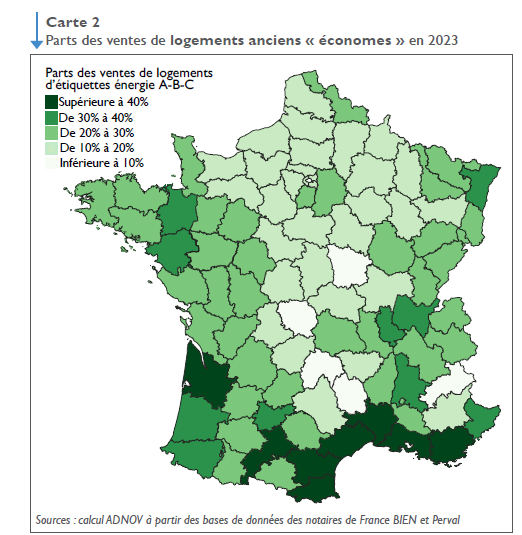 Parts des ventes de logements anciens « économes » en 2023