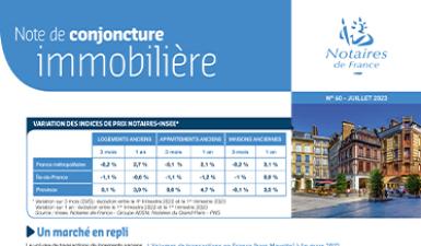 En couverture de la note de conjoncture immobilière juillet 2023